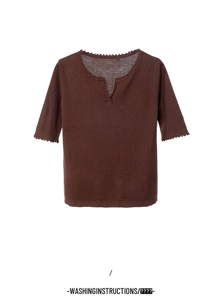 New Autumn Slim Fit V-Neck Five-Sleeve Hand-Crocheted Wool Sweater