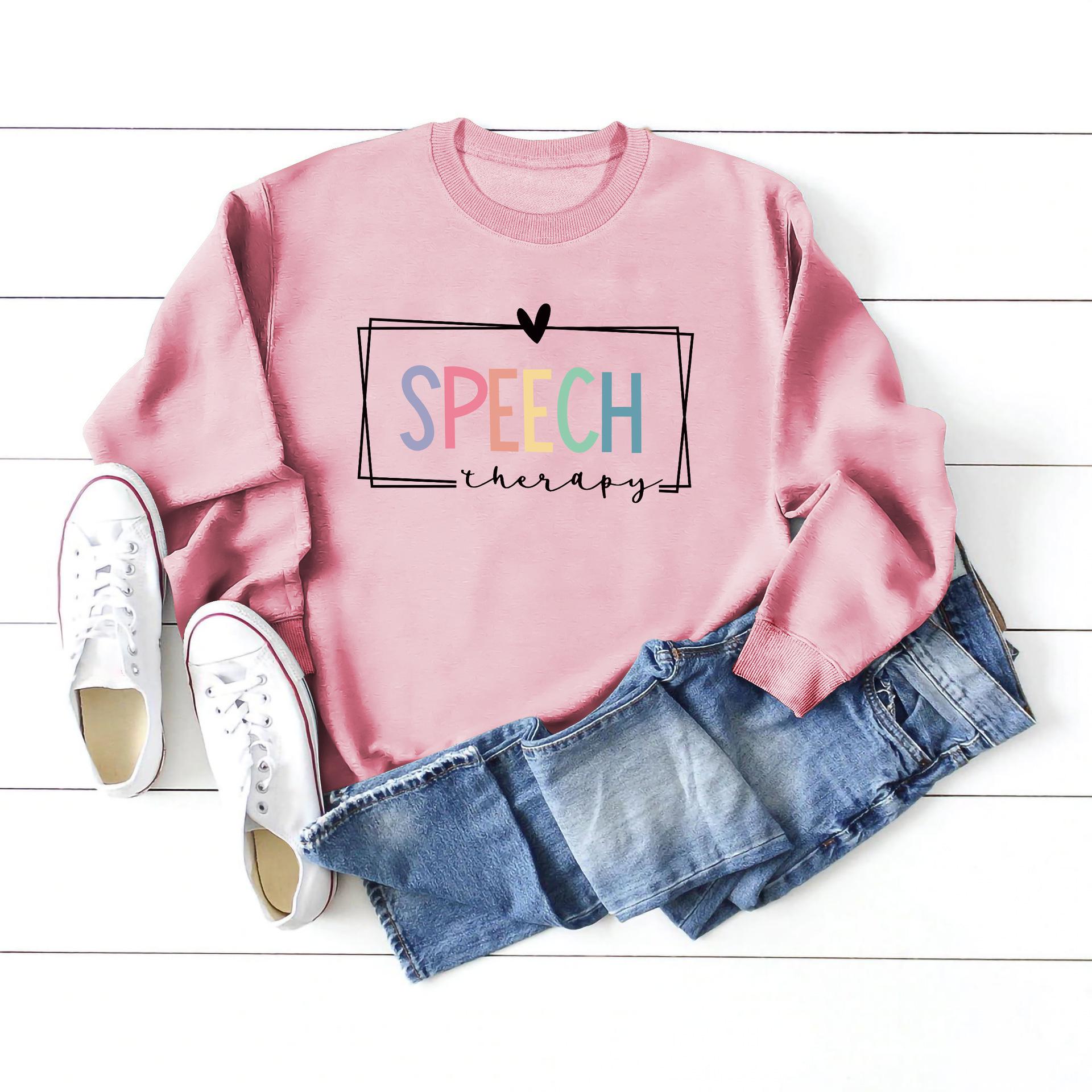 

Женский свитшот с принтом букв логопедии - Осень/Зима, круглый вырез, длинный рукав 4XL