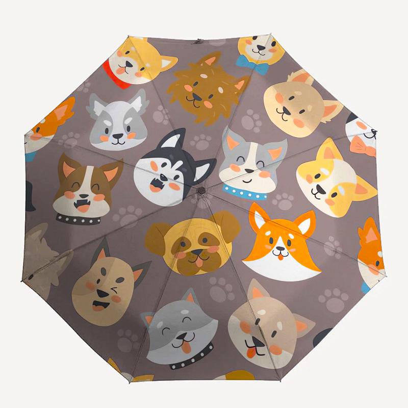 1pc Cute Dog Faces Pattern Umbrella with Plastic Handle, Suitable for All Seasons Outdoor PT388