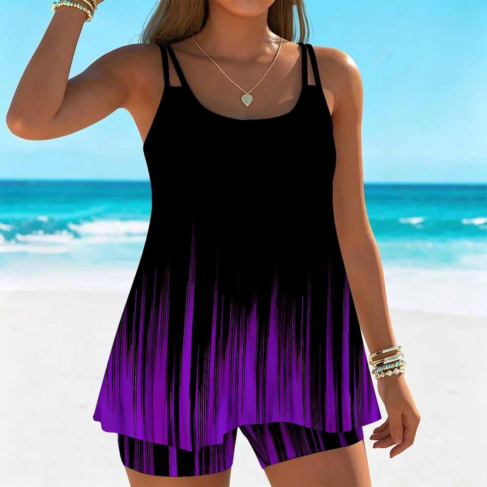 Women s Swimwear Tankini 2 Piece Swimsuit Gradient Fluid Pattern Vacation Bathing Suits XS