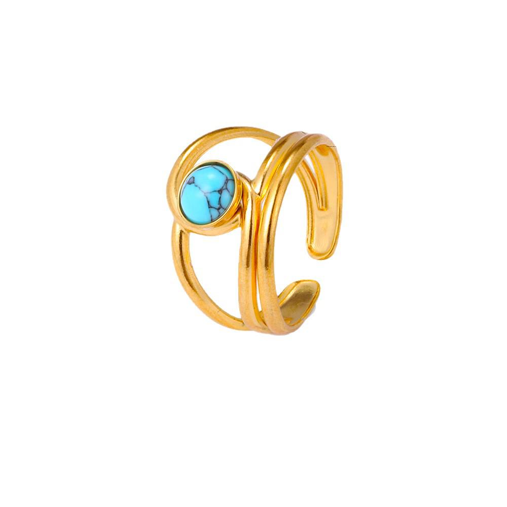 Boho Mehrfarbiger Türkis Edelstahl Offener Ring, Umweltfreundlich & Lichtecht, Schlichtes Titanstahl Design für Damen