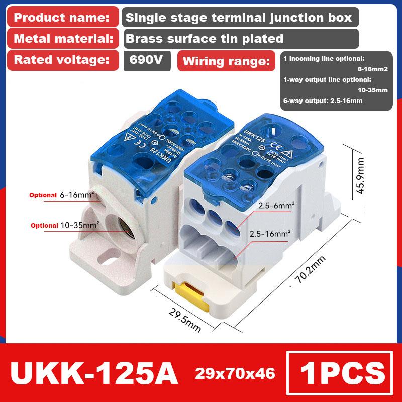 UKK 80/125A Einphasen-Verteilerkasten Drahtverbinder Hochstrom-Haushalt in einen Mehrfachsteckdosen-Klemmblock Schienenverteilerkasten