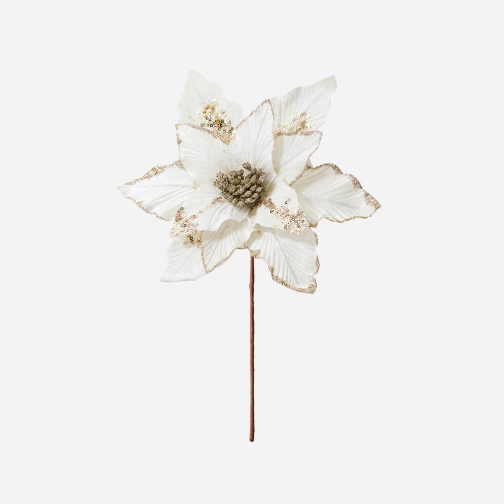 Flannel Fabric Christmas Artificial Flowers Plastic 28cm Xmas Decorative Flowers Glitter DIY Glitter Fake Flower