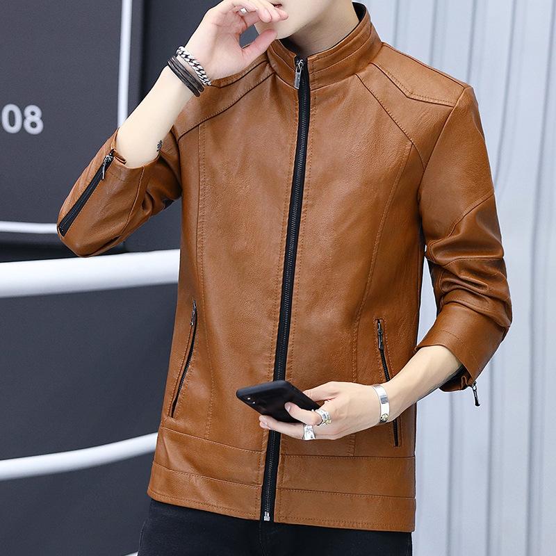 Spring and Autumn Leather Jacket Men's Trend Locomotive Leather Jacket Men's Leather Jacket Spring and Autumn