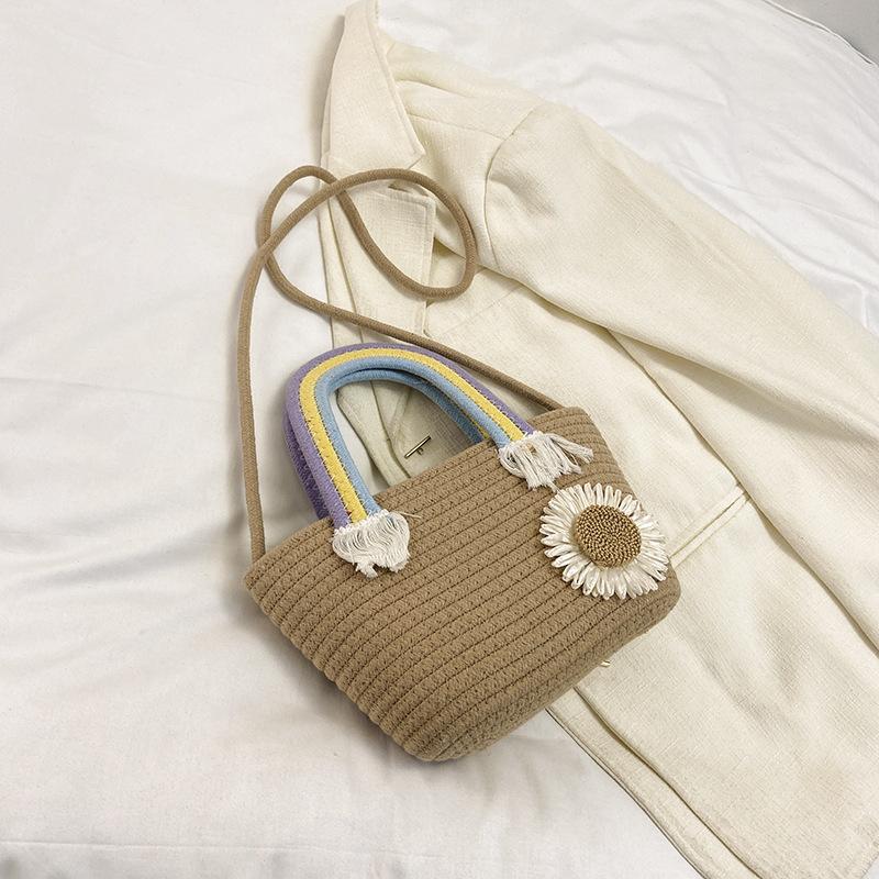 

2025 summer new rainbow portable bucket bag woven bag going out travel bag fashionable foreign style shoulder oblique span bag хаки