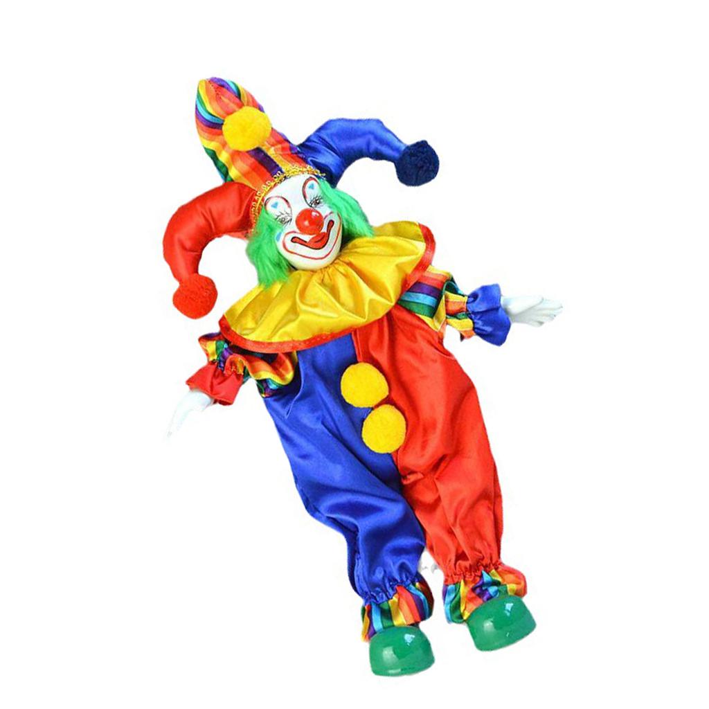 38cm Colorful Costume Smiling Porcelain Clown Figurine Dolls for Creative Gift Home Decors and Festives Celebration