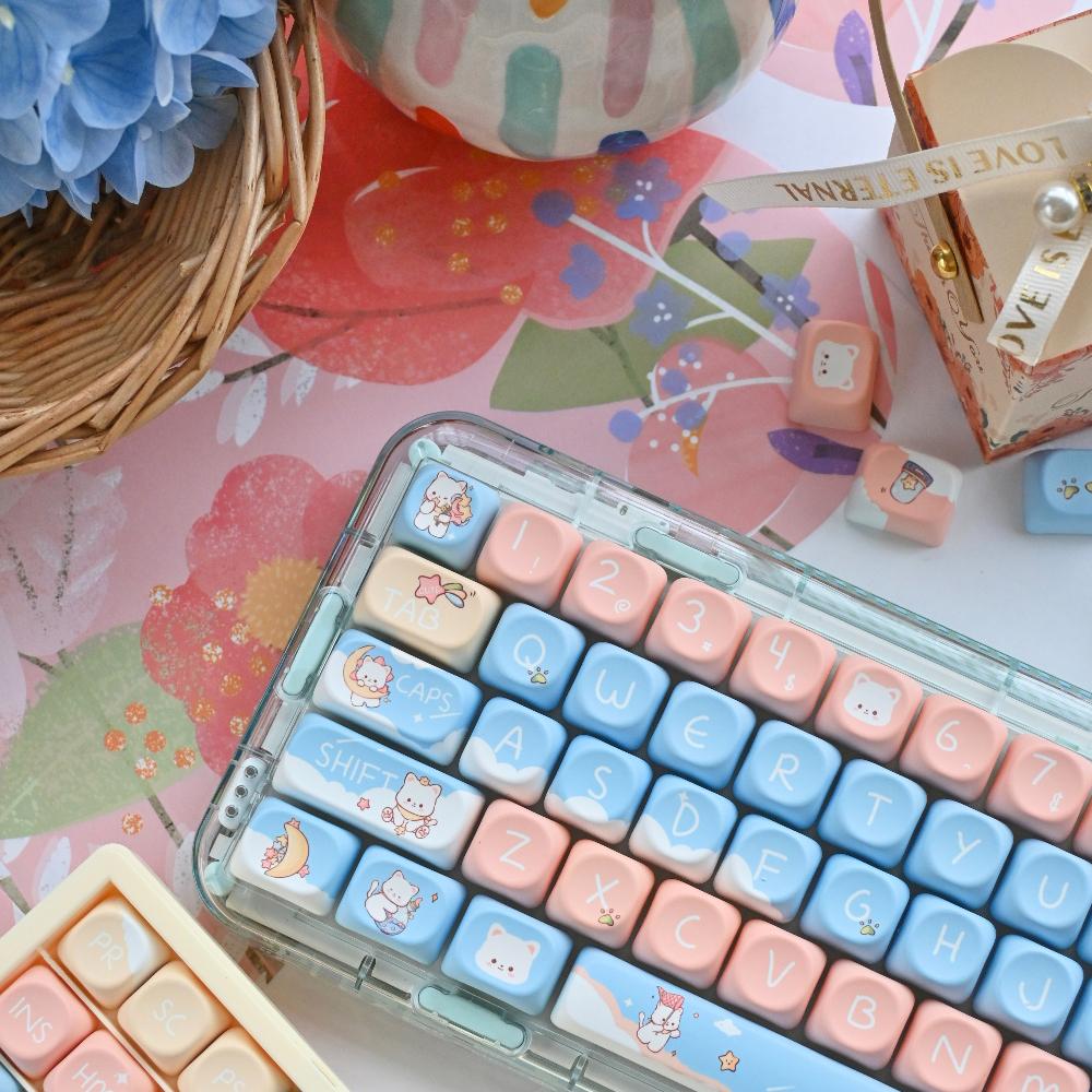 Star Cat Theme Cute Cat Blue Keycap Moa Pbt Keyboard Cap Wooting60139Keys7U/2.75/2.25U Space Bar Alice Layout Keycap