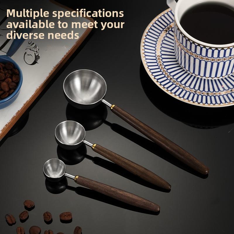 Stainless Steel Walnut Wood Handle Spoon Multi-purpose Measuring Tool for Coffee Bean Milk Powder Kitchen Baking