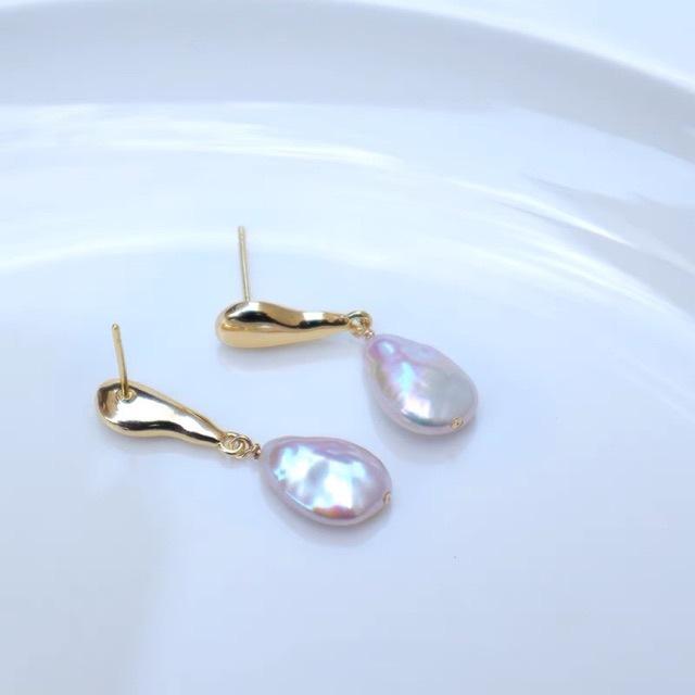 Baroc, semințe naturale de pepene galben, nasturi în formă de picătură de apă, lumină de culoare perlată, cercei stud cu temperament argintiu baroc, simpli și de nișă