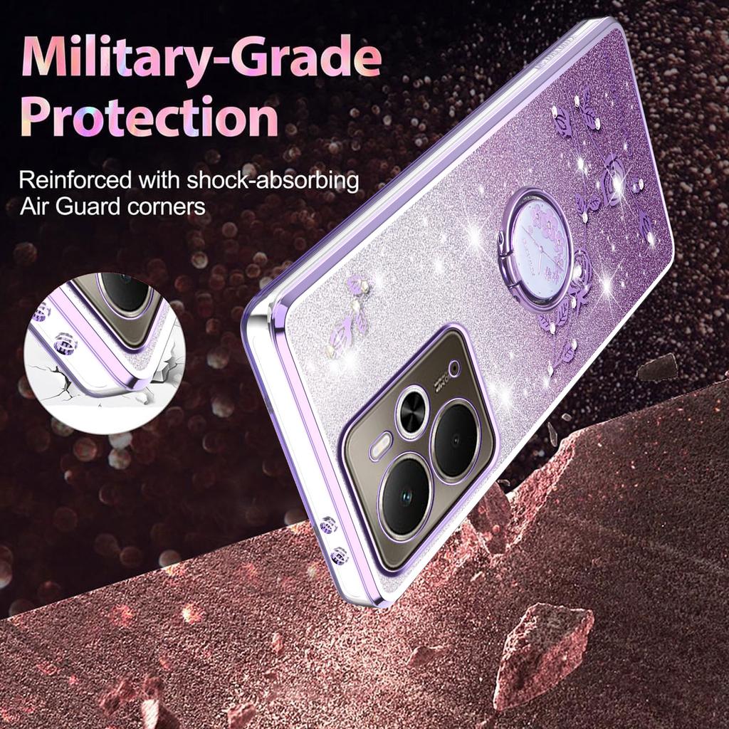 KADEM Pro Realme 14T 5G/14 5G Pouzdro Prsten Stojánek TPU Květiny Kryt na telefon Gradientní Třpytky