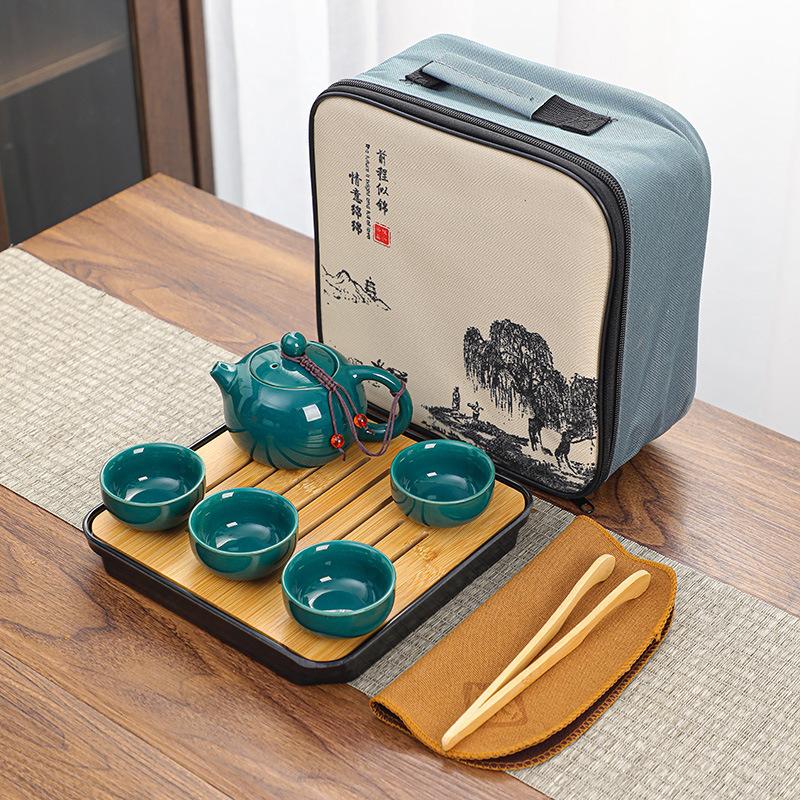 Ceramic Travel Kung Fu Tea Set Teapot Tea Can Creative Guochao Business Real Estate Event Gifts