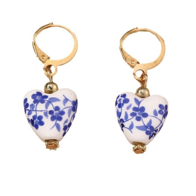 Heart Resin Plastic Earrings Vintage Chinese Design Women Decoration Fashion