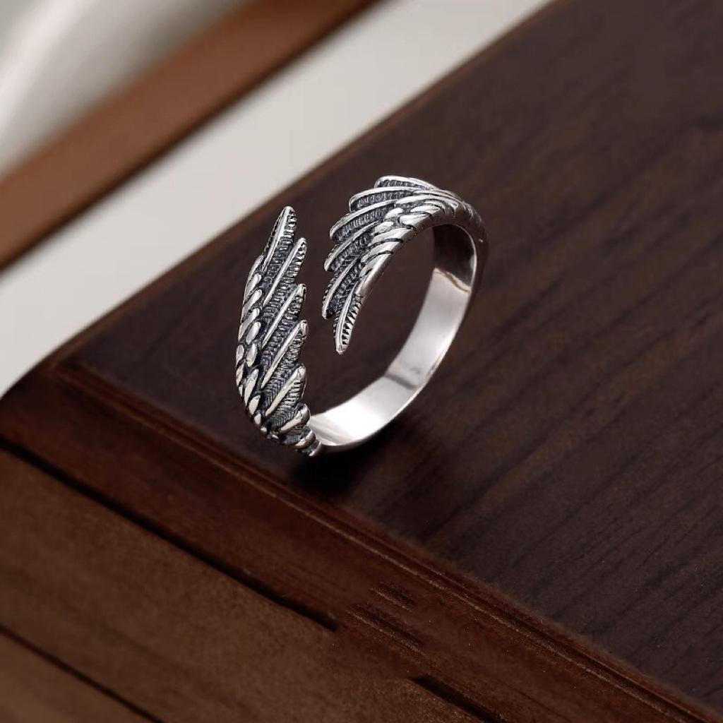 Unisex Cross Angel Wings Aged Fashion Open Ring Adjustable Open Size