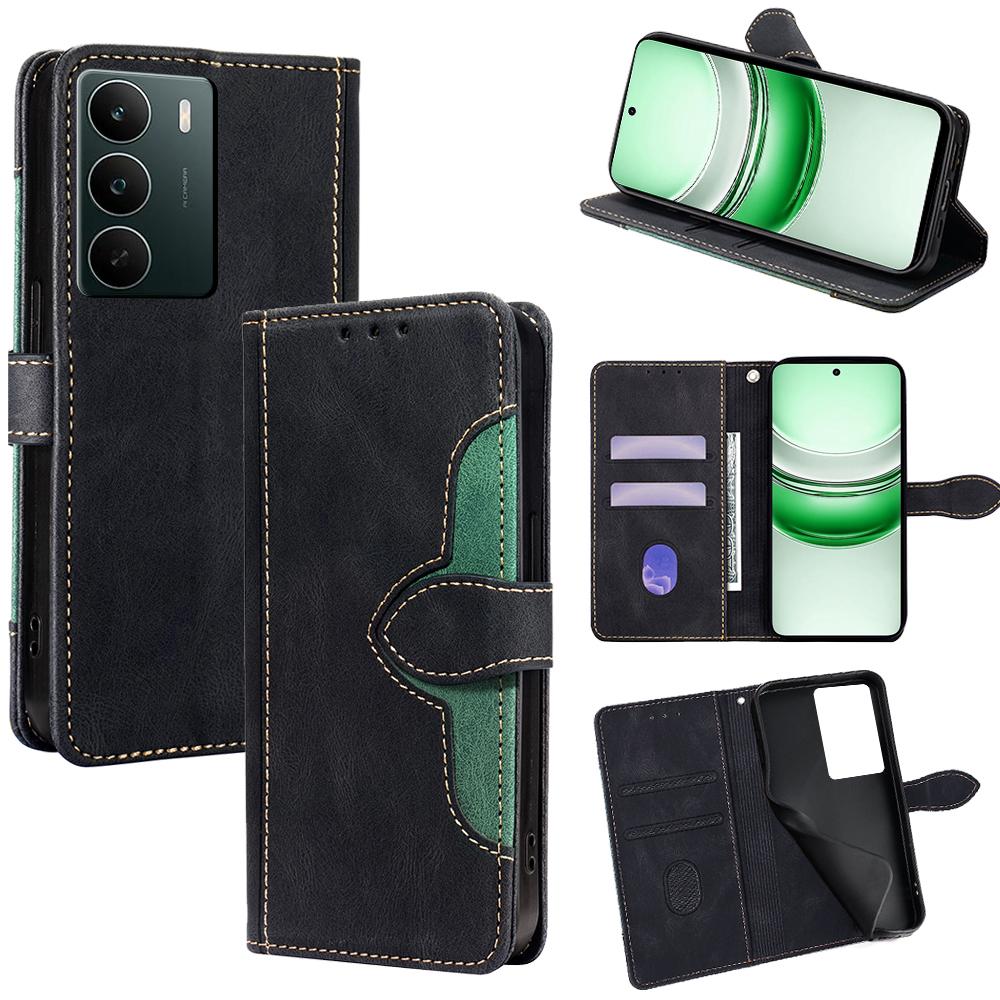 

For Realme C71 4G Case Leather Wallet Phone Cover with Straw Hat Magnetic Clasp Black