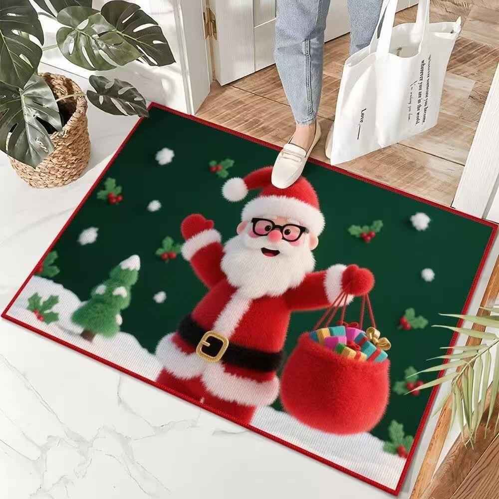 Visual Velvet Christmas Door Mat with Santa Claus Reindeer Patterns Floor Mat for Home Entrance Decor Adding Festive Joy