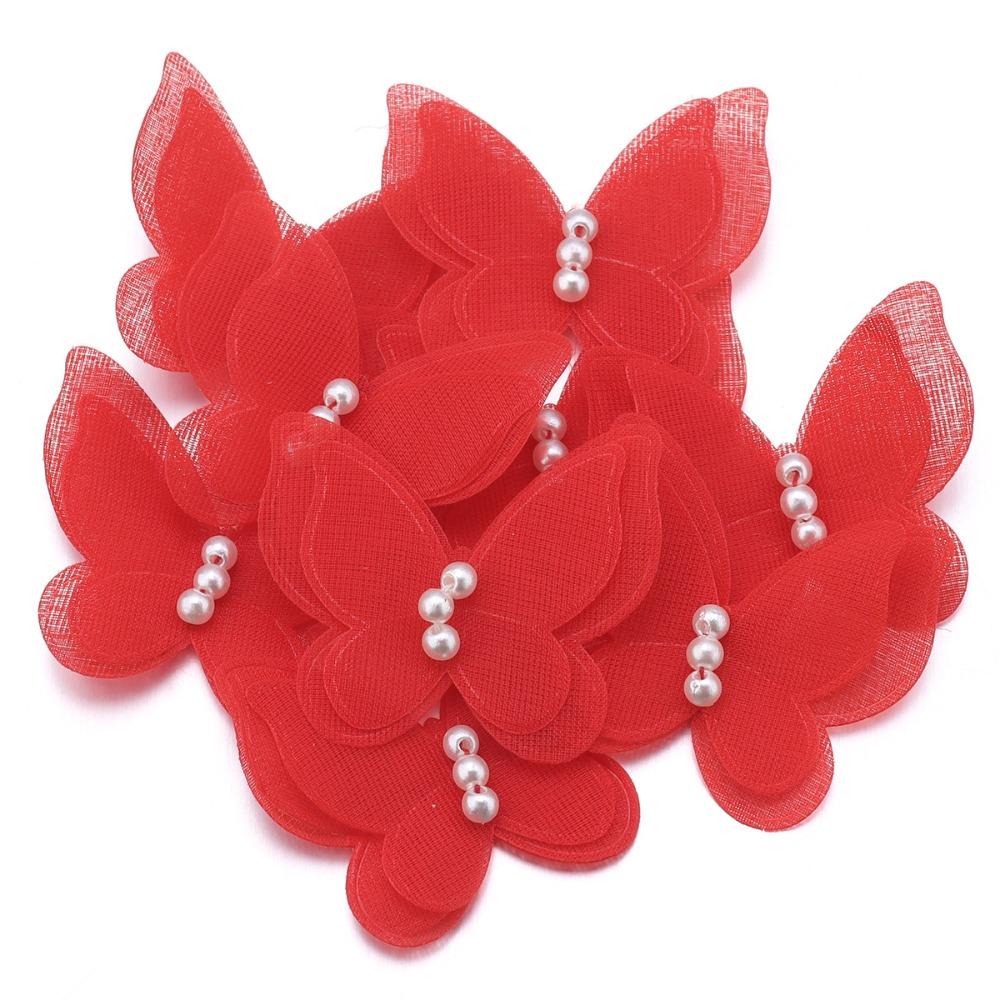 

Двухслойная ткань органза аппликации бабочки 3D одежда швейные нашивки свадебные аксессуары для волос красный