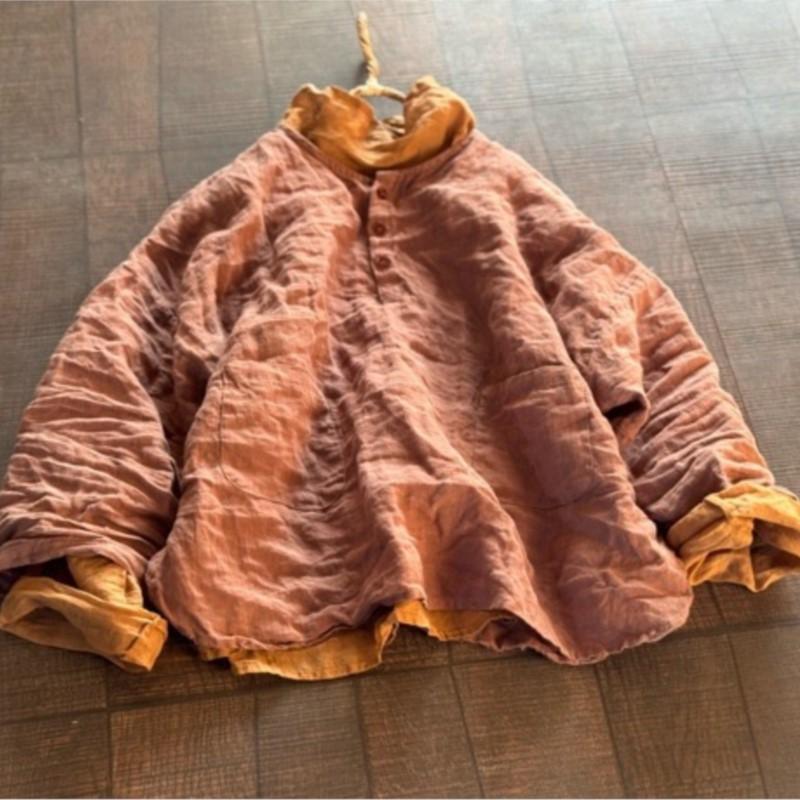 Johnature Women Vintage Shirts Solid Color O-Neck Long Sleeve Autumn Button Loose Soft Female Blouses