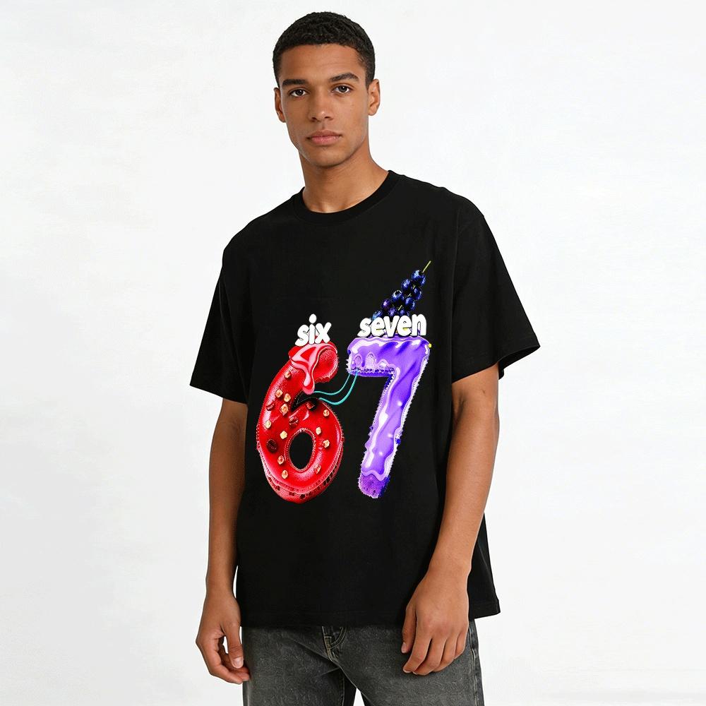 Funny Number 67 Dessert Print Casual Top Pure Cotton T-shirt