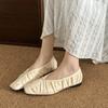 Fashion Retro Handmade Pleated Flat Heels Shoes Women Soft Real Leather Loafers Women Square Toe Ballet Shoes Casual Lazy Shoes Women