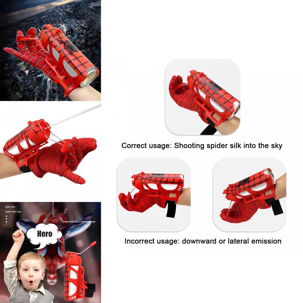 Spinnenseide Shooter Spielzeughandschuhe für Kinder Halloween Rollenspiel mit Seidensprühfunktion