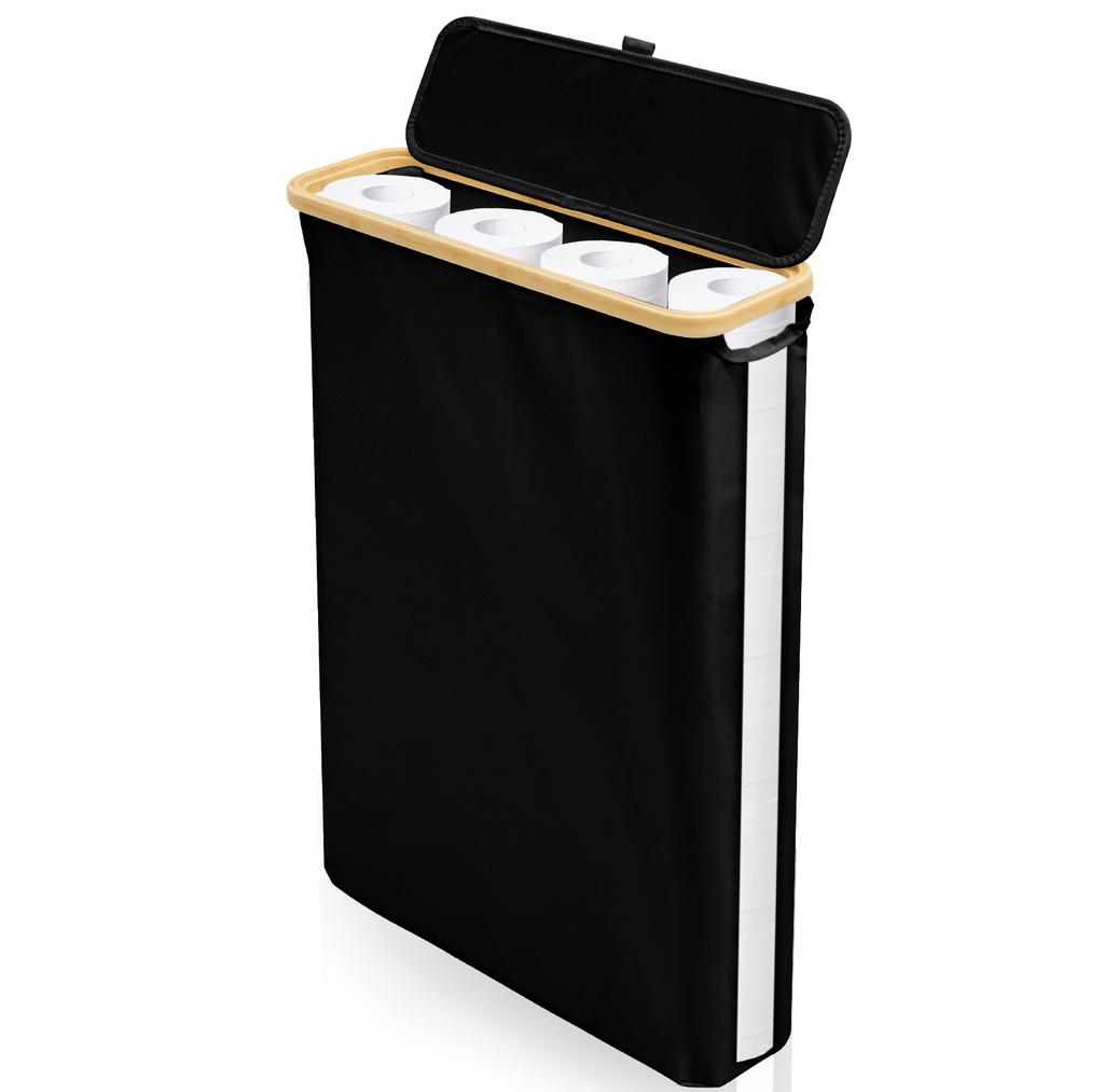 40L Toilet Paper Basket Bathroom Storage Box with Bamboo Lid Large Capacity Foldable Waterproof Tissue Organization Box