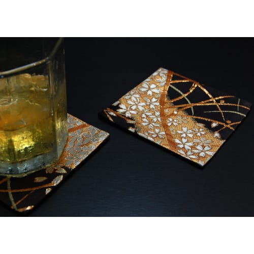 Set of 2 Japanese-style Brocade Kimono Coasters (Miyabi)