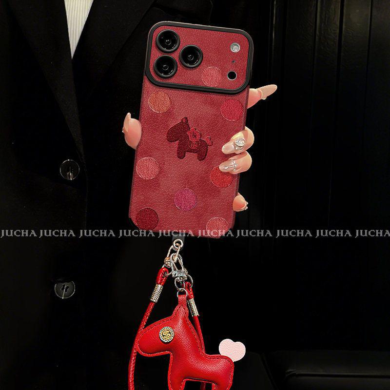 Polka Dot Little Horse Oil Painting Phone Case for iPhone 16/17 Pro Max with Lanyard