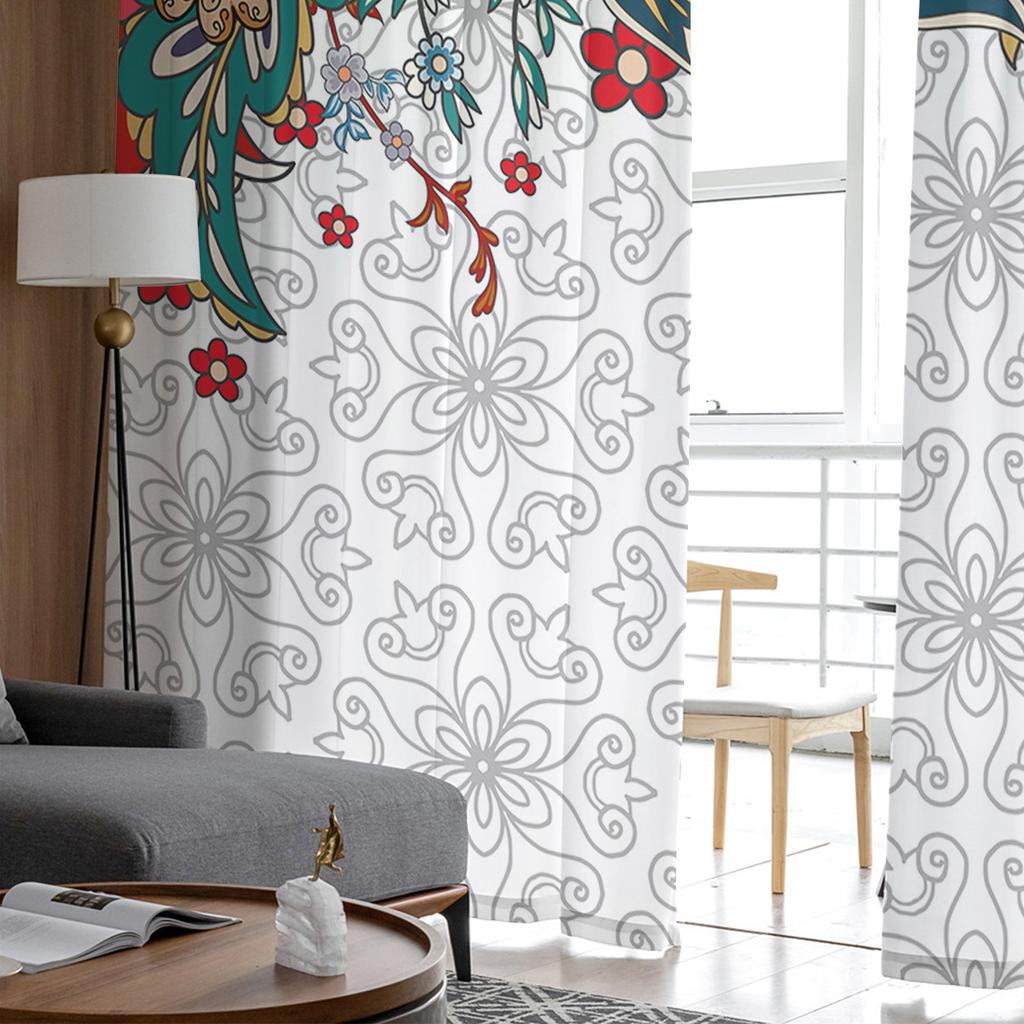 Bohemian Abstract Style Floral Plants Bedroom Curtains Tulle Sheer Curtain Living Room Home Decor Voile Drapes