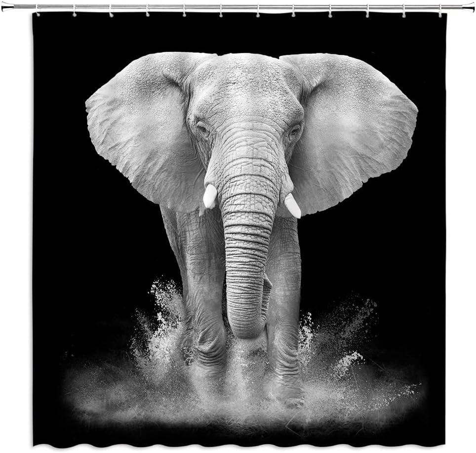 African Elephant Shower Curtain Grey Wild Animal Elephants Safari Large Powerful Animals Africa Wildlife Boys Girls Men Zoo