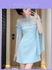 French Elegant Chiffon Spliced Dress With Waist Tie For Formal Events