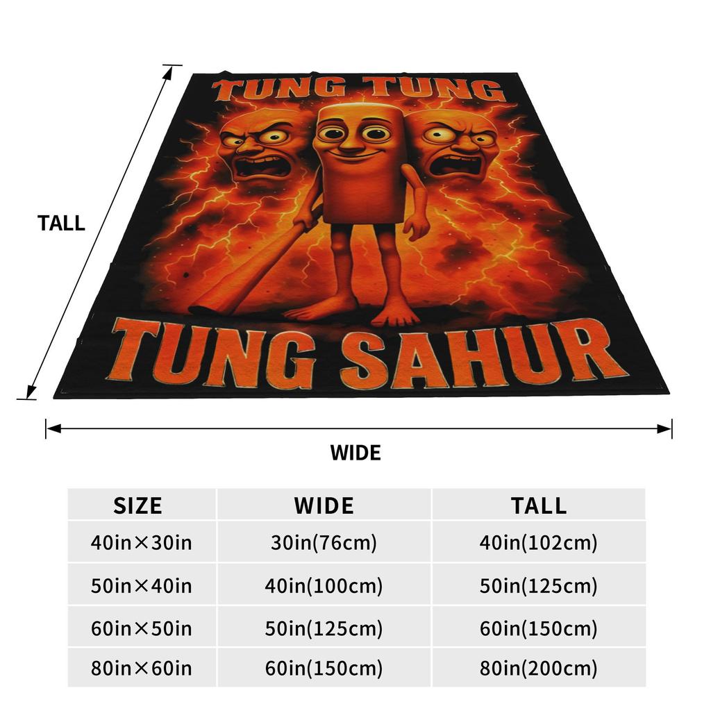 Tung Tung Tung Sahur Meme Blanket Cover Fleece Italian Brainrot Ultra-Soft Throw Blankets for Outdoor Travel Bedspread