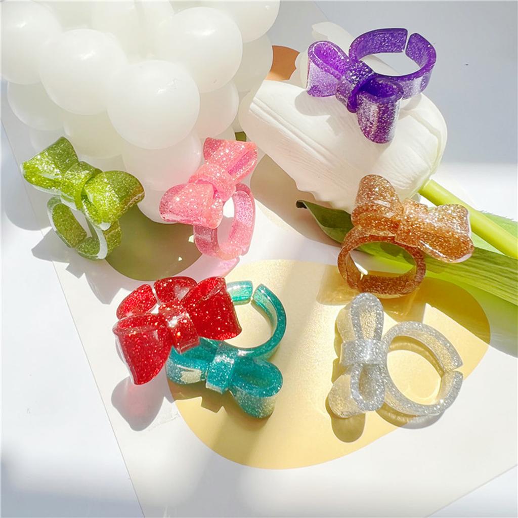Colorful Bows Rings Resin Rings Cute Acrylic Rings Knuckles Stacking Rings Aesthetic Bowknot Finger Rings Plastic Rings