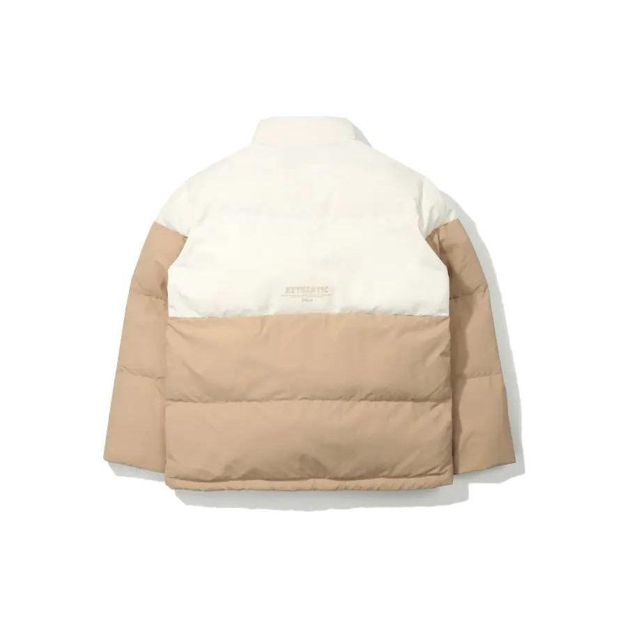 FILA Logo Letter Print Thick Stand Collar Long Sleeve Down Jacket Unisex Outerwear Brown FS2DJD4104X-CRM