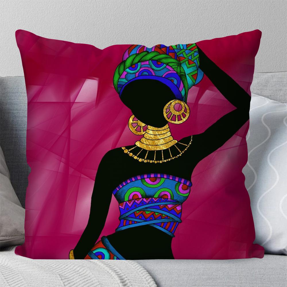African Women Pillow Case Square Pillow Bedroom Sofa Leisure Comfort Cushion Car Living Room Home Decoration 40X40