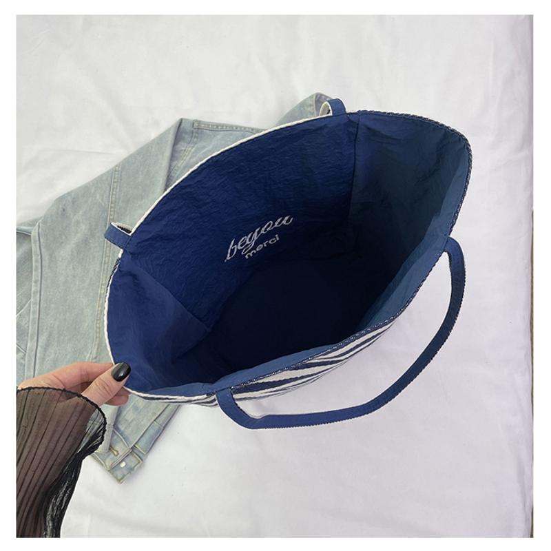 Fashion Striped Double-Sided Use Canvas Women's Shoulder Bags Casual High Capacity Ladies Handbags Summer New Beach Travel Slack Lazy Large Tote Bag