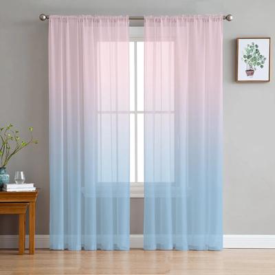 Niebieskie różowe gradientowe tiulowe zasłony do sypialni, salonu, drukowane, przezroczyste zasłony na balkon, letni wystrój domu
