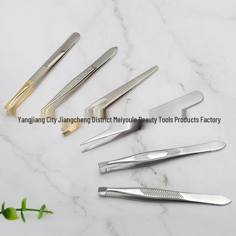 Stainless Steel Gold-Plated Slant Eyebrow Tweezers & Trimmer by Yangjiang Beauty Tools