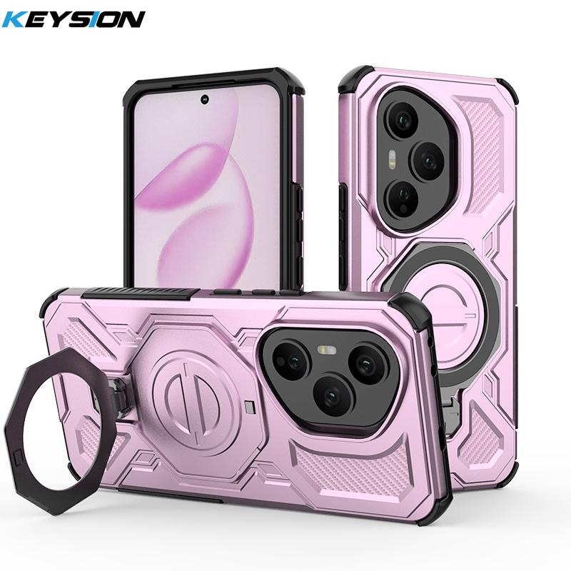 KEYSION Shockproof Magnetic Case for HONOR 400 Pro 5G Upright Live Metal Ring Stand Phone Back Cover for Huawei Honor 400 5G