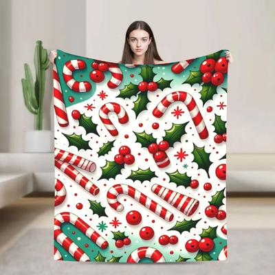 Cozy Candy Cane Christmas Blanket  Warm Soft Plush Throw for Bedroom Living Room Couch Decorative Flannel Bedspread