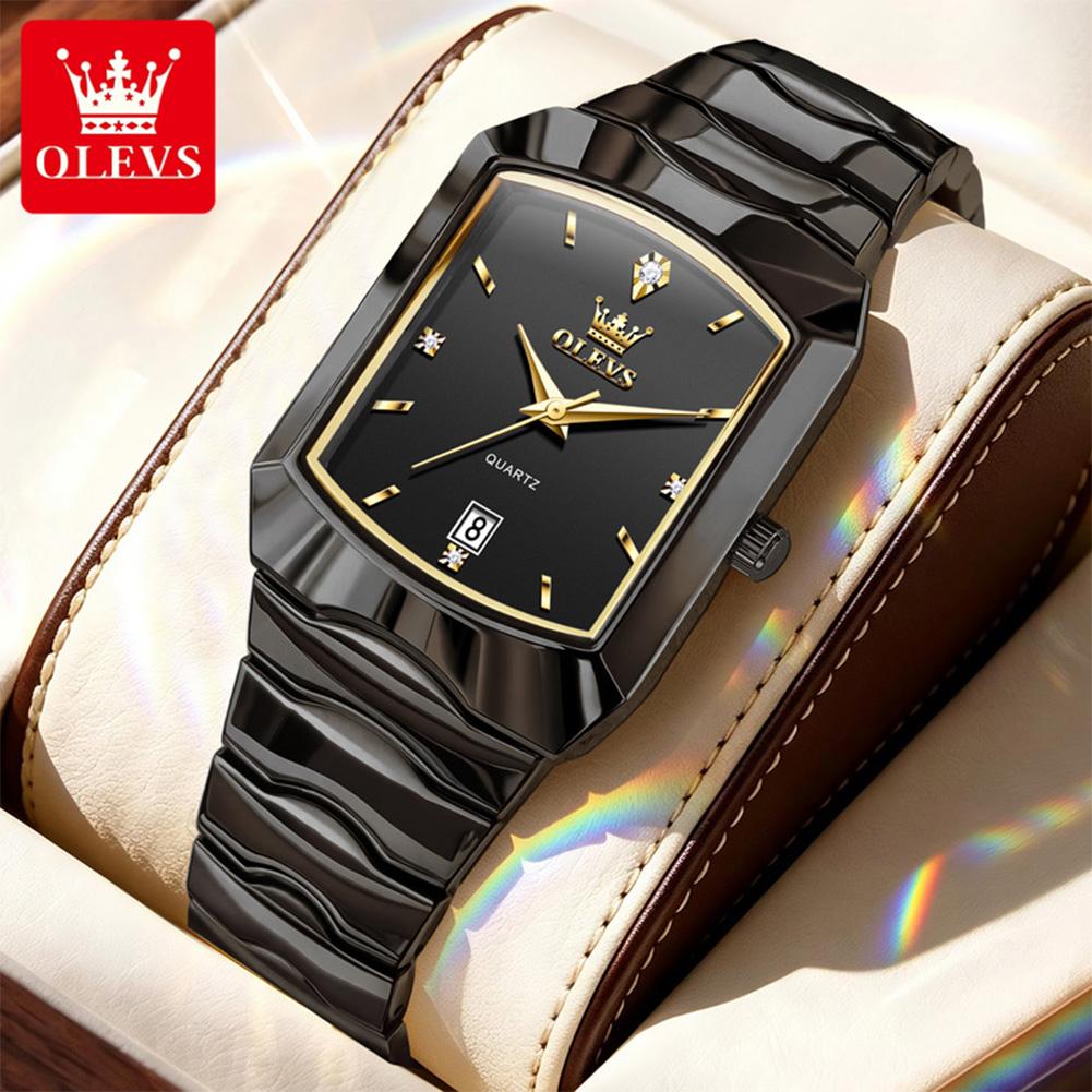 OLEVS Men Watches Fashion Original Gold Square Quartz Watch Waterproof Luminous Calendar Watches For Man Gifts Reloj 2712