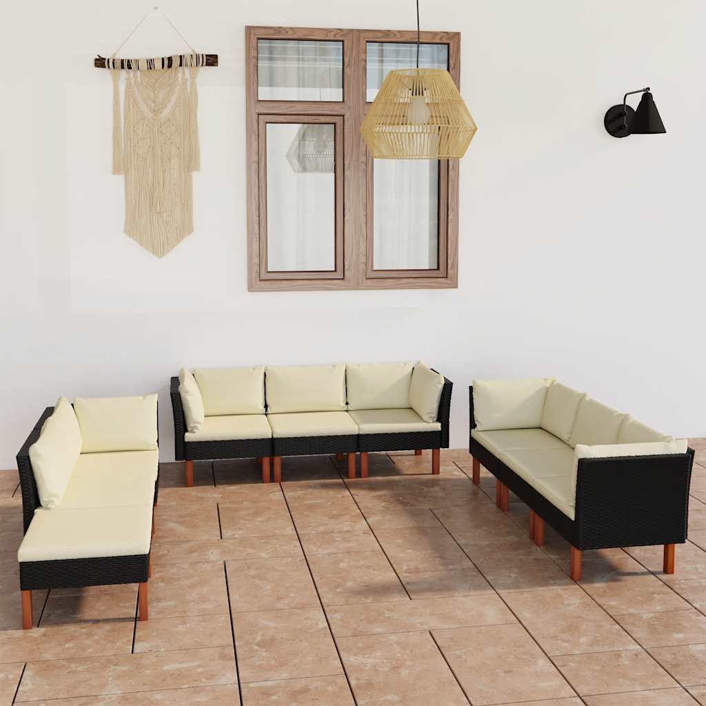 9 piece Garden Lounge Set with Cushions Poly Rattan Black