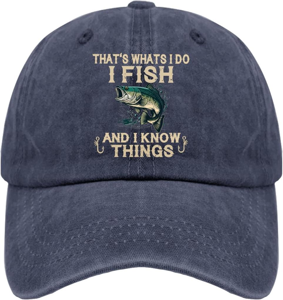 Thats What I Do I Fish And I Know Things Graphic Trucker Hat Distressed Casual Baseball Cap for Adults