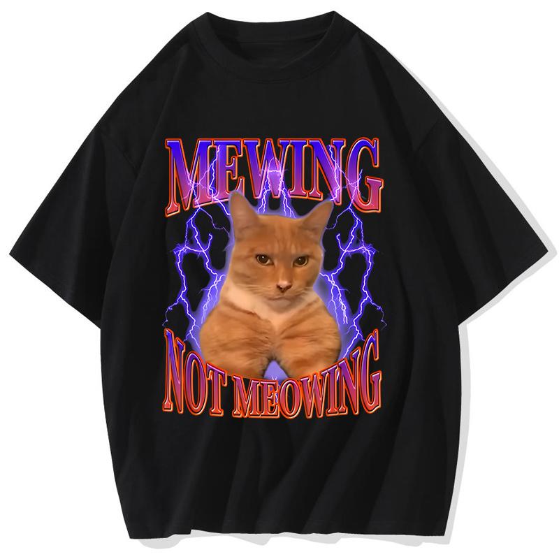Cute Cats Mewing Not Meowing Tshirts Funny Graphic Washed Causal T Shirt Cotton Soft Unisex Oneck Tee Tops EU Size Men Clothes S