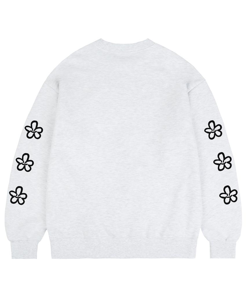 GRAVER [Unisex] Elbow 3 Line Flower Sweatshirt_Melange White