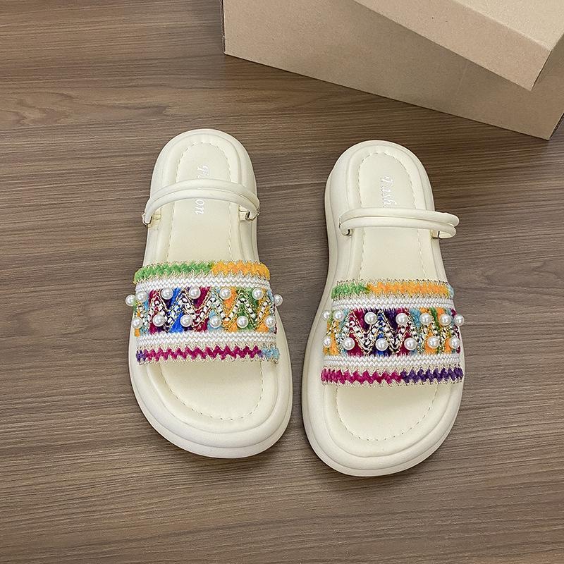 

Flat-bottomed slippers for women in the summer of 2025 New Korean version Bohemian square head thick-bottomed beach cool slippers for women 40 разноцветный