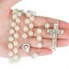 62KD 8mm Glow Rosary Necklace Jesus Christ for Cross Pendant Noctilucent Long Chain Catholicism Fashion Jewelry