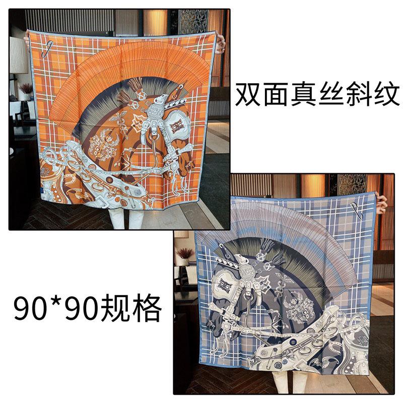 90Cm mulberry silk square scarf female, jewelry horse double-sided printed twill silk scarf, hand-curled silk scarf 90cm