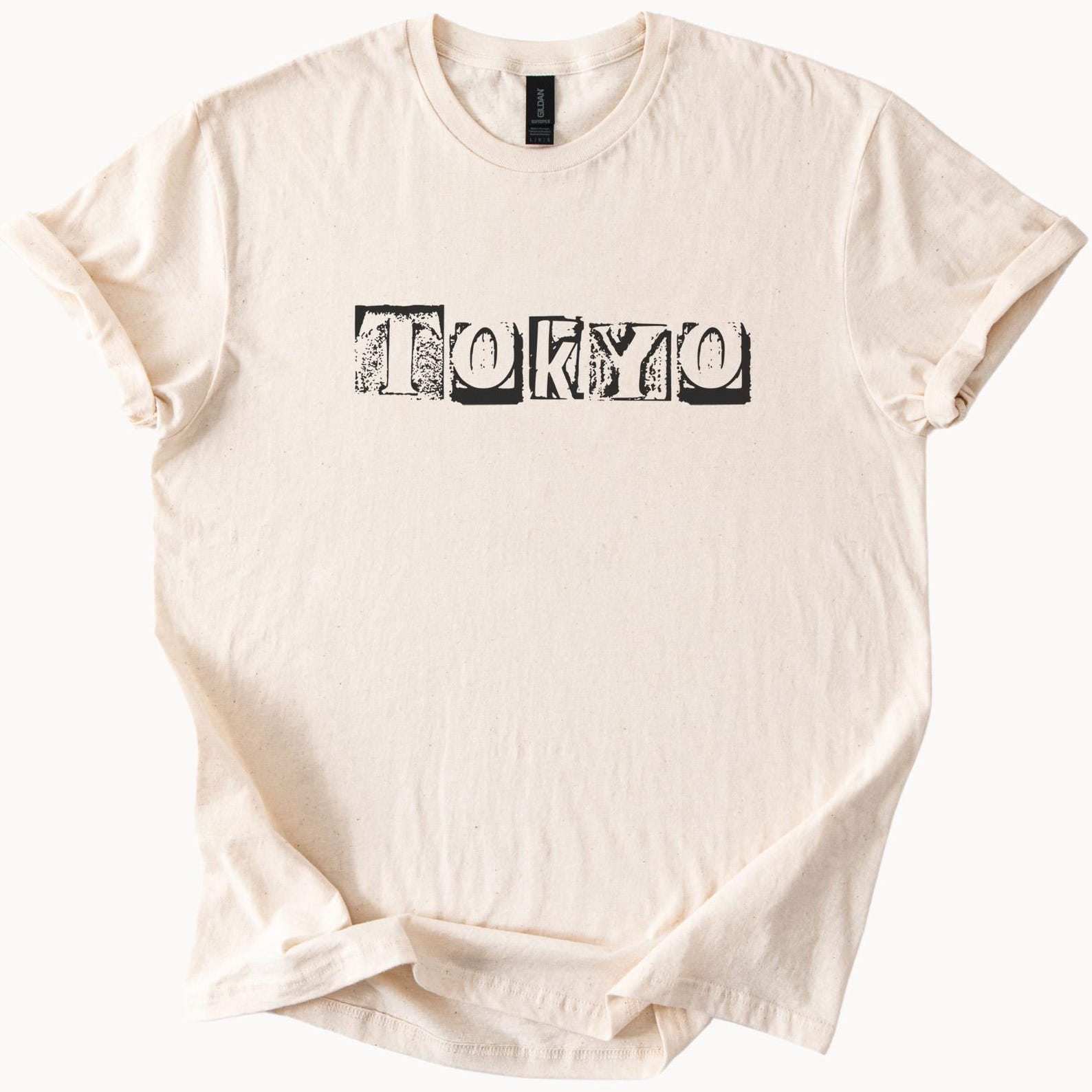 Tokyo Graphic T Shirt Distressed Block Letter Print Cream Soft Casual Japan City Inspired Trendy Streetwear Tee for Men and 100
