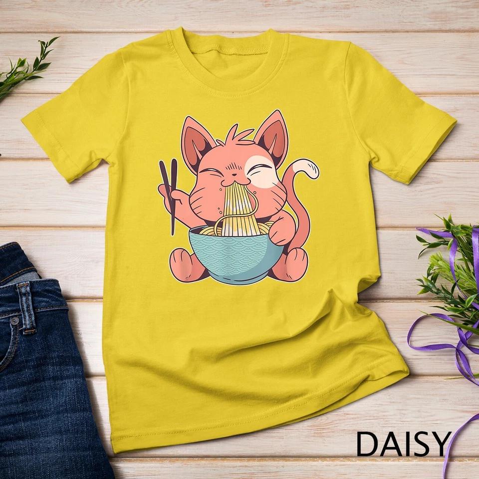 Cute Anime Cat Eating Ramen Japanese Kawaii Style T-Shirt Unisex T-shirt 3 M
