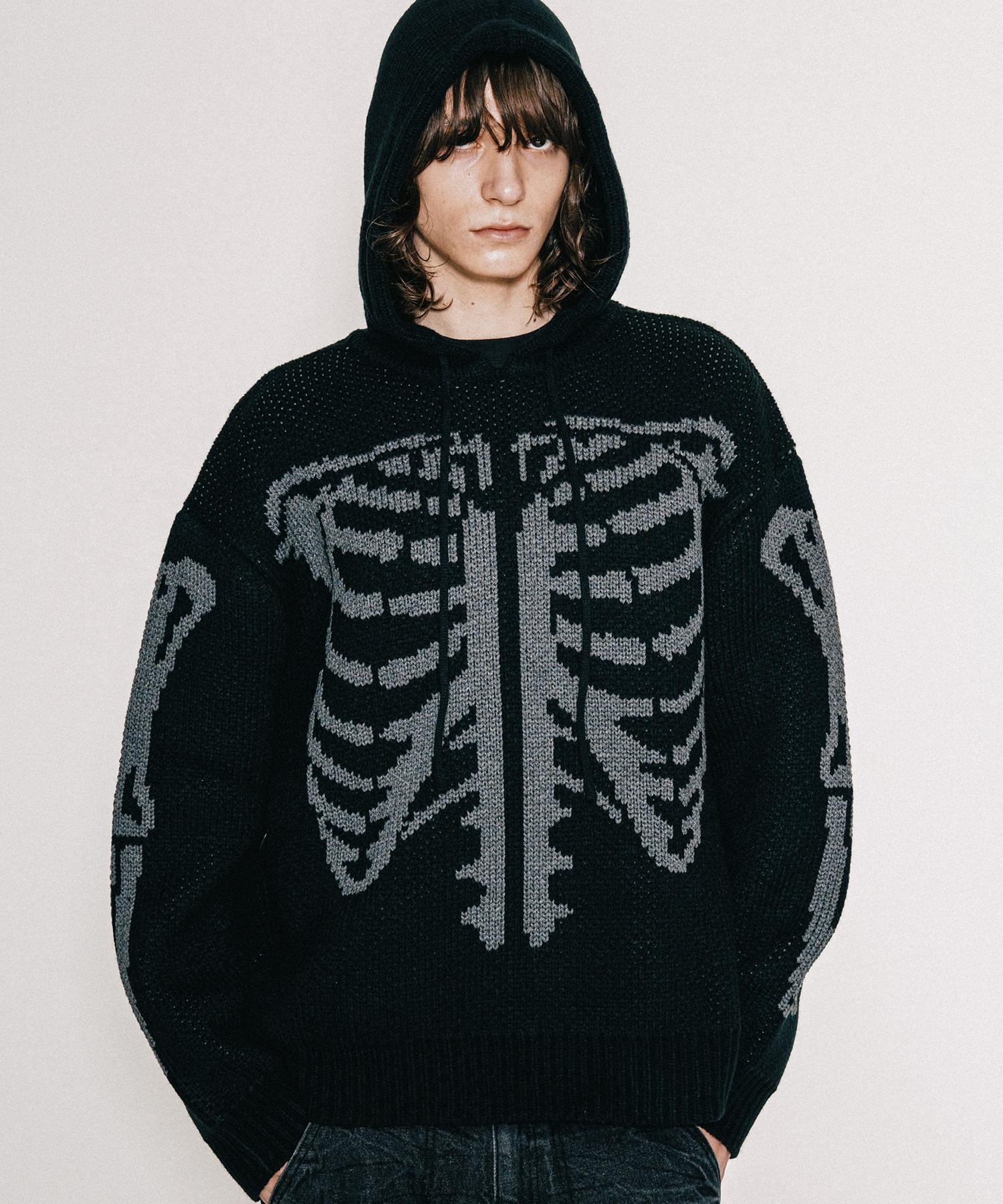 Худи с жаккардовым узором Bastic Bone Knit_Черный / Угольный L